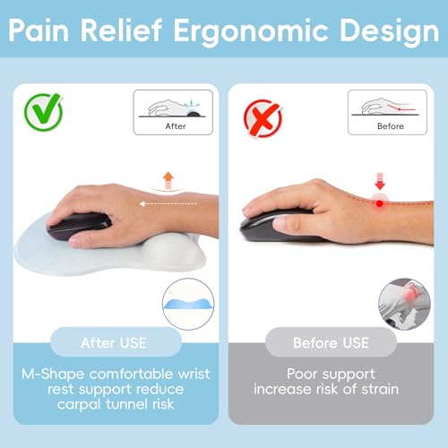 Mouse Pad with Wrist Rest Ergonomic Mouse Pad with Comfortable M-Shape Pain Relief Wrist Support Non-Slip PU Base Mousepad for Laptop, Office & Home (Light Blue) - color: Light Blue