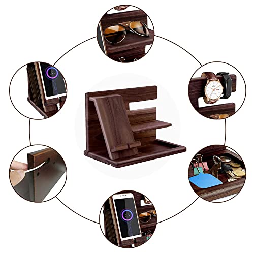 Gifts for Men Bedside Organiser Wood Phone Docking Station Dad Birthday Gifts for Him Nightstand Key Wallet Watch Stand Mens Gifts for Xmas Presents for Dad Husband Boyfriend Anniversary & Christmas - color: Nut Brown