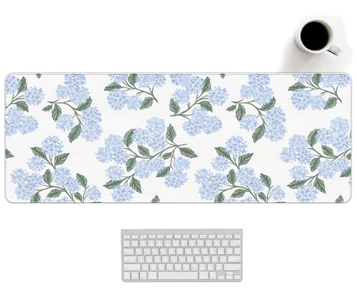 Blue Desk Mat, Hydrangea Mouse Pad Flroal Desk Matt for Desktop, Blue and White Extra Long Desks Mat Aesthetic Hydrangea Gifts Office Accessories for Women 31.5x11.8 - color: Blue Hydrangea Large, size: 31.5L x 11.8W inches