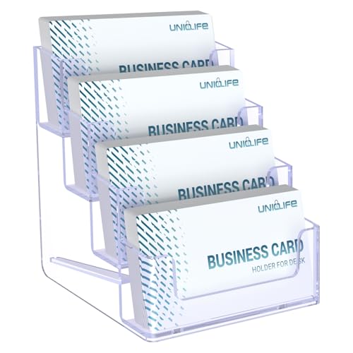 Uniclife Acrylic Business Card Holder for Desk 4 Slots Clear Business Card Display Stand for Men & Women Desktop Business Card Organizer Card Stand for Office Home Exhibition, 240 Card Capacity - color: 4 Slot, size: 1 Pack