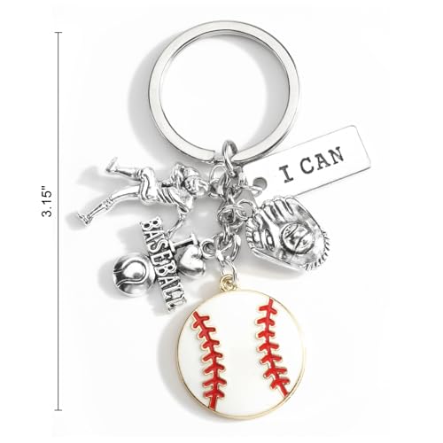Sports Ball Keychain with Volleyball Baseball Soccer Basketball Football Charms Athletic Gift for Men - color: Baseball