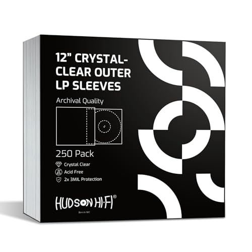 Hudson Hi-Fi Anti-Static Vinyl Record Sleeves - Durable Clear Disc Sleeves- Protect Your LP Albums from Scratches, Dust & Dirt - Acid-Free Rice Paper Disc Covers, 250x Outer Sleeves - size: 250 Outer Sleeves
