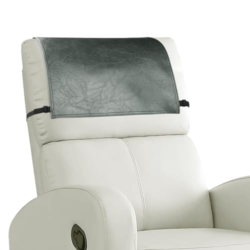 Headrest Cover for Recliner Chair Recliner Headrest Protector Faux Leather Headrest Cover with Elastic Straps Couch Headrest Covers for Furniture Sofa Chair Protector W17 x L27In(Grey Green) - color: Dark Grey Green, size: 17x27 in