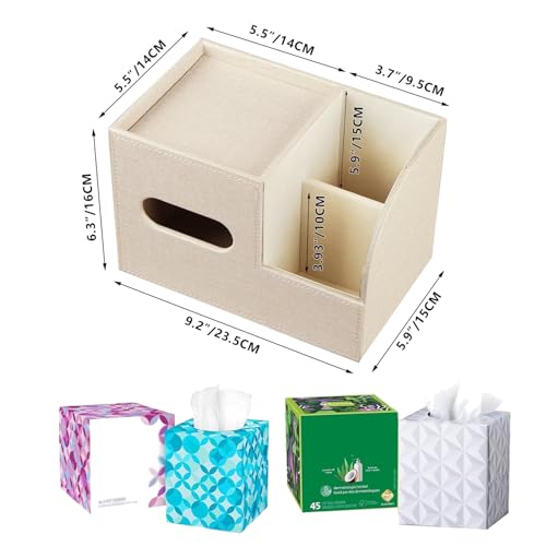 PU Leather Tissue Box Cover Square,Tissue Box Holder Organizer with Storage Tray and Remote Control Holder for Bathroom Countertop Night Stands Bedroom Office Desk,Napkin Caddy Decorative Black - color: Beige