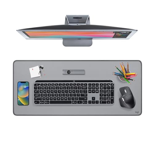 Logitech Desk Mat - Studio Series, Multifunctional Large Desk Pad, Extended Mouse Mat, Office Desk Protector with Anti-Slip Base, Spill-Resistant Durable Design, in Mid-Grey - color: Mid-grey
