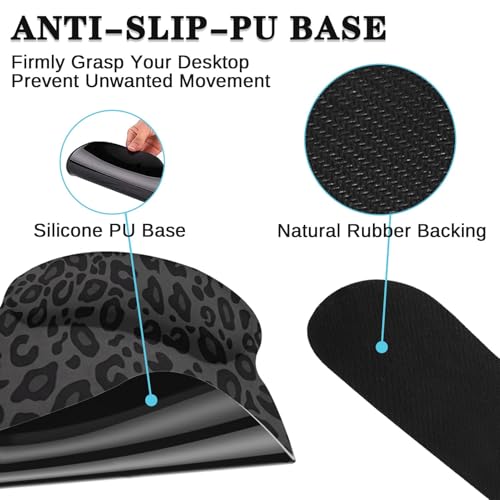 Arttown Leopard Desk Mat Black Grey Leopard Mouse Pad Set 4 in 1 Ergonomic Design Large Mouse Pad + Keyboard Wrist Rest + Mouse Wrist Rest + Coaster Suitable for Home Office Study Game - color: Black Grey Leopard