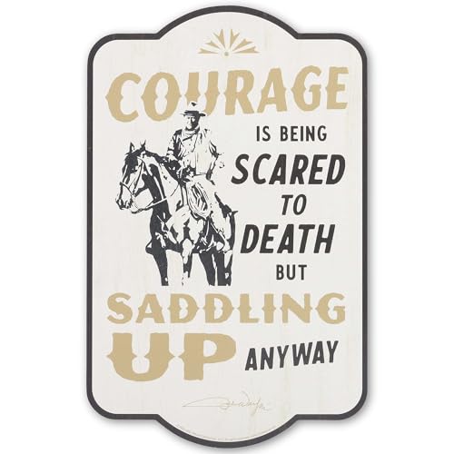 Open Road Brands John Wayne Courage is Saddling Up Anyway Wood Wall Decor - Vintage Cowboy Wall Art for Man Cave or Office - color: White/Beige