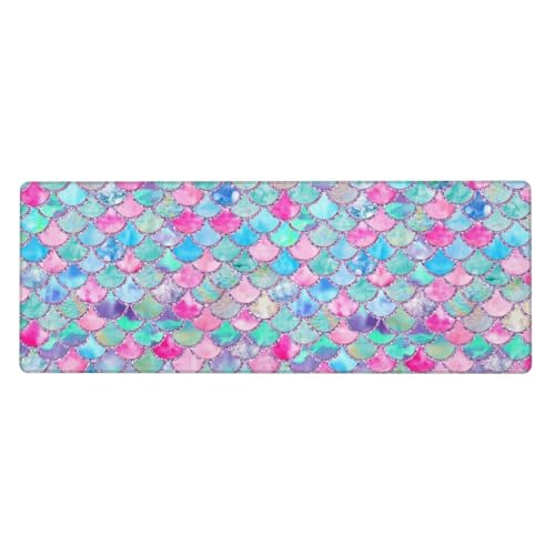 Colorful Pink Blue Glitter Mermaid Scales Mouse Pad Large Gaming Mousepad Non-Slip Rubber Base Keyboard Mouse Mat for Laptop Keyboard Desktop 31.5 x 11.8 inch - color: Blue Pink Glitter Mermaid Scales