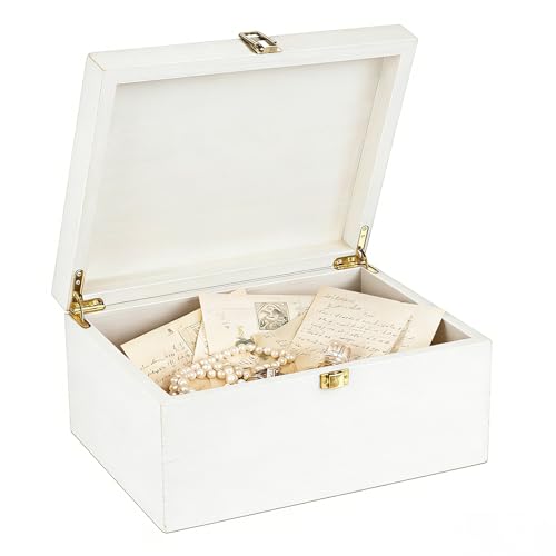 Larger Wooden Memory Wedding Keepsake Boxes With Hinged Lids - Decorative Storage Box With a Hinge Lids For Letter Time Capsule - Wooden Gift Boxes，5.3“*8.6”*11.7“ - White - color: White