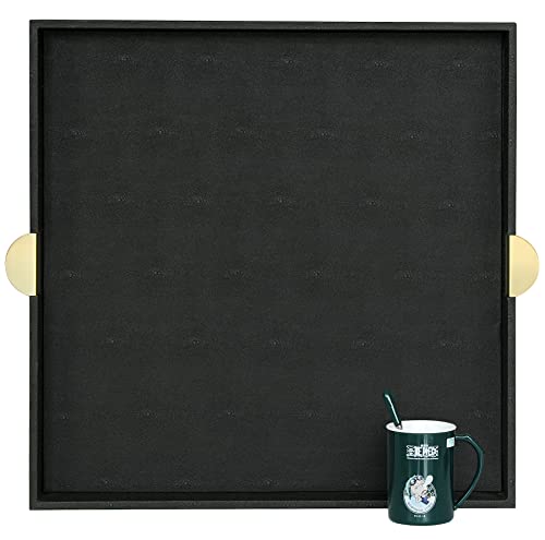 HofferRuffer Extra Large Square Serving Tray, Elegant Faux Leather Ottoman Tray with Gold Hardware Handles, Serve Tea, Coffee or Breakfast in Bed, 23.6 x 23.6 inches, Black Large Square - color: Black, size: 23.6" x 23.6" x 2"