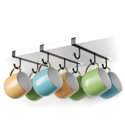 ECROCY Coffee Mug Holder Under Cabinet Only Fits Shelves up to 3/4" Thick, Clip-On Coffee Cup Holder Pack of 3, No Drilling Free Damage - color: Black