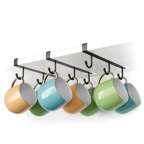 ECROCY Coffee Mug Holder Under Cabinet Only Fits Shelves up to 3/4" Thick, Clip-On Coffee Cup Holder Pack of 3, No Drilling Free Damage - color: Black
