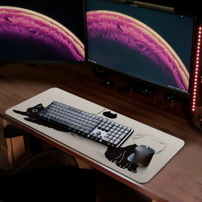 MAY FLOWER Gaming Mouse pad, Large Laptop Mousepad, Full Keyboard Mat, Long Computer Mouse Mat for Home and Office, Anti-Slip Rubber Base, 31.5 x 11.8 Inches (Black Cats) - color: Black Cats