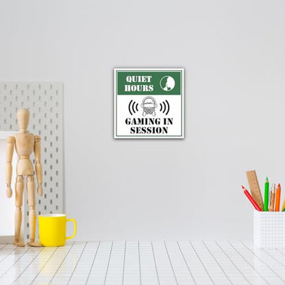 Square Plus Quiet Hours: Gaming in Session Wall or Door Sign | Easy Installation | Gaming Room Signage - Medium - size: 6 x 6" - Medium