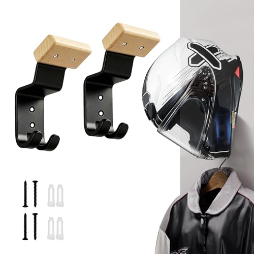 Motorcycle Helmet Holder Wall Mount - Heavy Duty Helmet Hanger Rack with 2 Key Hooks, Solid Wood & Strong Steel Design for Bike, Football, Skiing Sports Gear, Jackets & Hats (Yellow*2) - color: Yellow*2