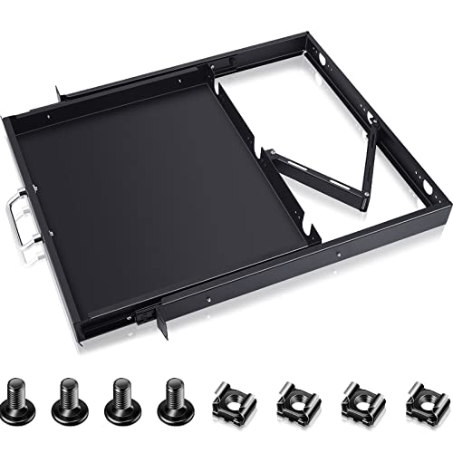 1U Rack Mount Sliding Keyboard Tray Cantilever Network Equipment Racks 19 Inch Cabinet Drawer Sliding Shelf for Server Data Music Studio Accessories