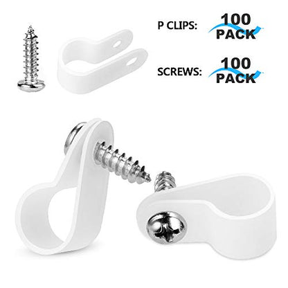LOKMAN 100 Pack 1/2 Inch Rope Light P-Style Mounting Clips with Compatible Stainless Steel Pan Head Phillips Screws - size: 100 Pack 1/2 Inch Clips with Screws