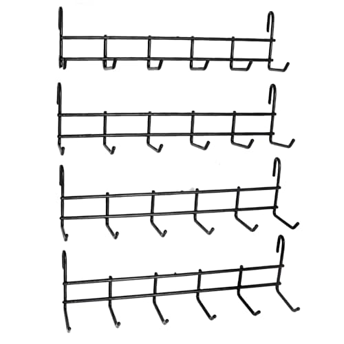 4 Pack Metal Grid Wall Hanging Hooks, Grid Wall Accessories, Heavy Duty Storage Hooks Rack for Door Back Wall Mount Storage and Display, Hook Attachment for Wire Shelving (4 x Hanging Hooks（Black）)