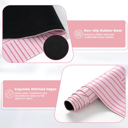 iCasso Pink Desk Matt for Desktop, Cute Desk Pad Mat, Large Mouse Pad, Anti-Slip Big Mousepad with Stitched Edges, Keyboard Pad for Computer(Pink) - color: Line-Pink