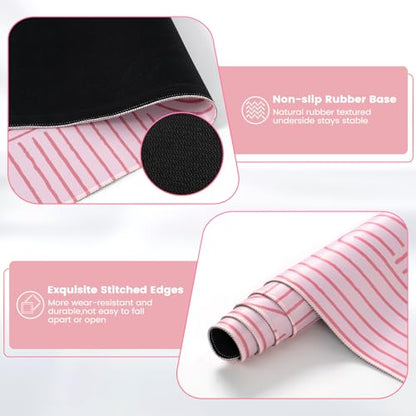iCasso Pink Desk Matt for Desktop, Cute Desk Pad Mat, Large Mouse Pad, Anti-Slip Big Mousepad with Stitched Edges, Keyboard Pad for Computer(Pink) - color: Line-Pink