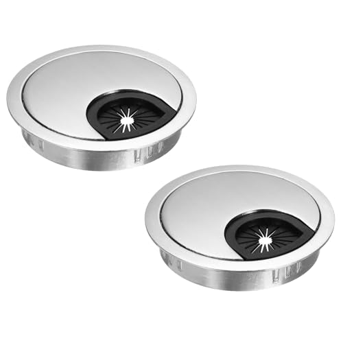 MECCANIXITY 2 Pcs Desk Grommet 2.4 Inch, Zinc Alloy Round Desk Hole Cover Wire Cable Cord Organizer for Home Office Computer Table Cables, 60mm, Silver - color: Silver, size: 2.4 Inch/60mm