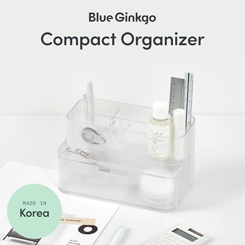 BLUE GINKGO Compact Desk Organizer – Small 5-Compartment, Half Drawer Storage – Pen Holder, Stationery Organizer for Desktop, Vanity, Shelf (Made in Korea, Transperent) - color: TRANSPARENT, size: Compact