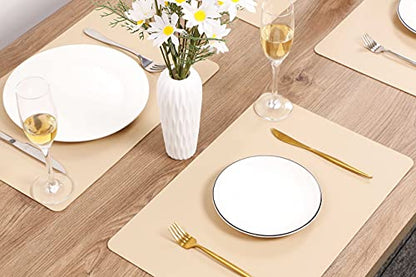Wipeable Placemats Leather Table Mats Waterproof Heat-Resistant Easy to Clean for Dining Table Set Kitchen Table (4, Buff) - color: Buff, size: set of 4