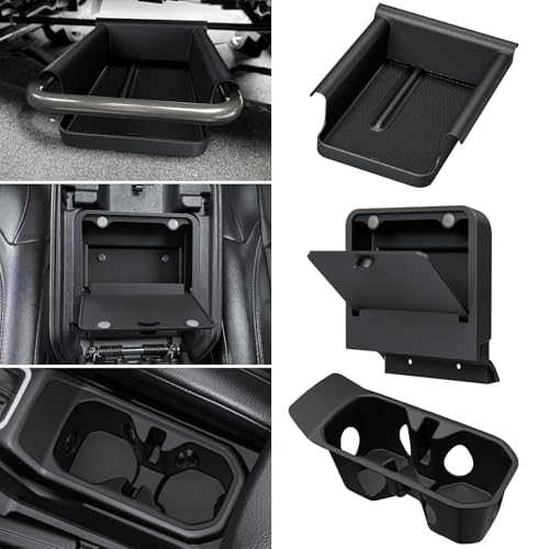 DIAMOOKY 3PCS Front Under Seat Storage Organizer for Jeep Wrangler JL JLU 2018-2026 & Gladiator JT 2020-2023 2024 2025 2026 Accessories Hidden Center Console Organizer Cup Holder (Not for Power Seat) - size: 2018-2026 (3PCS)