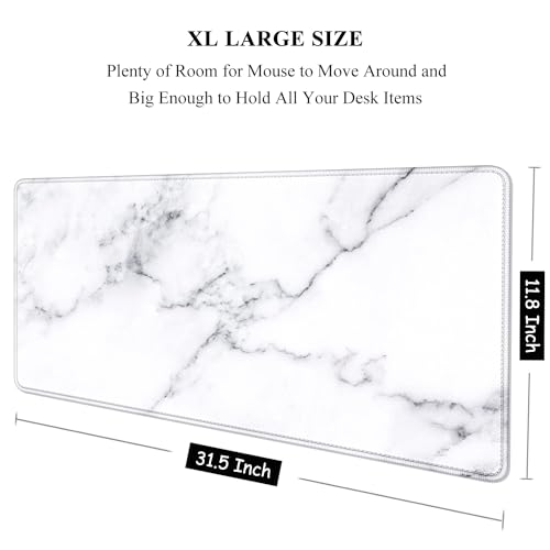 Auhoahsil Large Mouse Pad, XXL Gaming Mousepad, Desk Mat for Desktop, Thick Rubber, Big & Long Size, Stitched Edges, Full Desk Pad for Laptop & Computer, Extended 31.5 x 11.8 in, White Marble - color: 17 Modern Marble, size: 31.5L x 11.8W inches