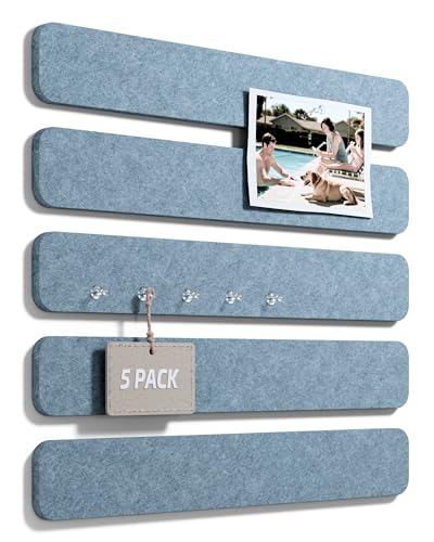 Fluxynara Cork Board Alternative Felt Strip Board 5-Pack 13"x2", Office Pin Board with 35 Push Pins, Adhesive Install for Bedroom Door & Home Office (Dusty Blue) - color: Dusty Blue, size: 5-pack