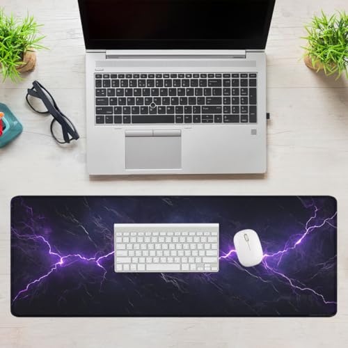 Electric Storm Gaming Mouse Pad Purple Lightning Dark Large Desk Mat Waterproof Stitched Edges Rubber Base Non-Slip Deskmap Computer Keyboard Mat Office Computer Keyboard Laptop 31.5"x11.8" - color: Electric Storm