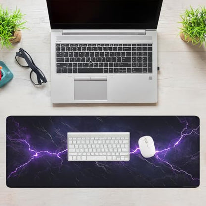 Electric Storm Gaming Mouse Pad Purple Lightning Dark Large Desk Mat Waterproof Stitched Edges Rubber Base Non-Slip Deskmap Computer Keyboard Mat Office Computer Keyboard Laptop 31.5"x11.8" - color: Electric Storm