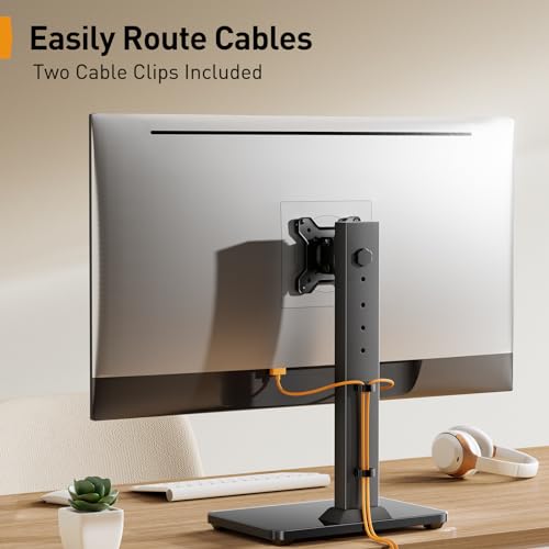 Perlegear Single Monitor Stand for 13-34 Inch Screens, Universal Small TV Stand with Swivel, Tilt, 360° Rotation and 5 Height Settings, Holds 44 lbs for Office, Max VESA 100x100mm, PGTVS29 - style: Single Monitor Stand