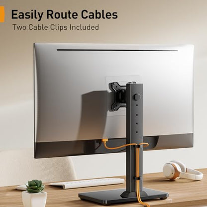 Perlegear Single Monitor Stand for 13-34 Inch Screens, Universal Small TV Stand with Swivel, Tilt, 360° Rotation and 5 Height Settings, Holds 44 lbs for Office, Max VESA 100x100mm, PGTVS29 - style: Single Monitor Stand