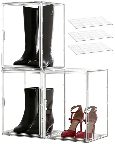 XXX-Large Clear Stackable Acrylic Display with Lid & Magnetic Door - 2-Tier Adjustable Shoe Box Case 11.8'' X 9.8'' X 15.7''Organizer for Boot, Sneakers, Collectibles, Figures, Purses | 3-Pack - color: Clear-xxx-large-3pcs