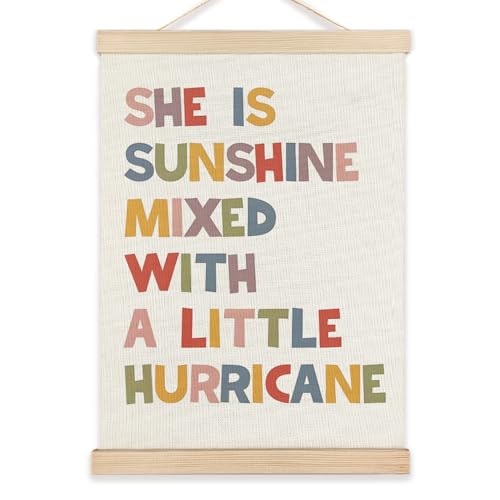 LZYRF Inspirational Wall Decor for Girls Room, She is Sunshine Mixed with a Little Hurricane Positive Quote Canvas Prints Wall Decor for Girls Kids Room Nursery Playroom 12x16 Inch - color: she is sunshine, size: 16"L x 12"W