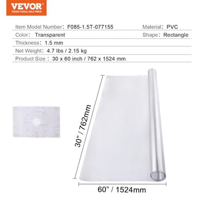 VEVOR Plastic Table Cover, 30 x 60 Inch 1.5 mm Thick Clear Desk Protector, Rectangle PVC Desk Mat, Waterproof & Easy Cleaning Desk Pad Tablecloth, for Office Dresser Dining Room Table Night Stand - size: 60" x 30" (Rectangular)