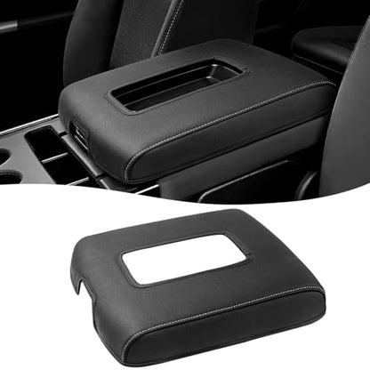 Center Console Cover for 2014-2018 Chevy Silverado & GMC Sierra 1500 2500 3500, Durable PU Leather Armrest Lid Covering Protector, Anti-Scratch, Gray Stitches (Fits Split Bench Jump Seat) - color: Black with Gray Stitching