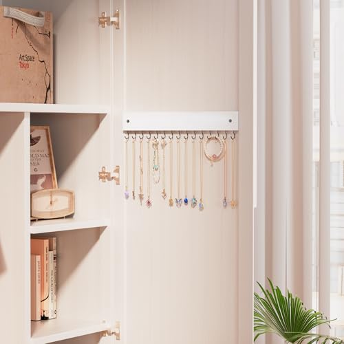 Lolalet Wooden Necklace Holder for Wall with 15 Hooks, Necklaces Hanger Easy Install Wall Mount Necklace Organizer, Jewelry Hangers for Chains, Bracelets, Earrings -White - color: White