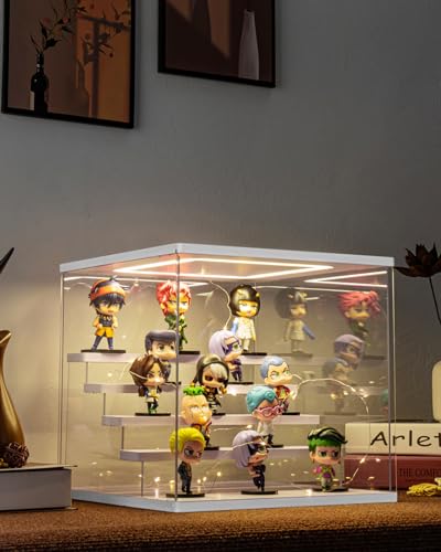 Clear Acrylic Display Case with Light , 5 Tier Display Box Stand Assembly Dustproof Protection Showcase for Collectibles Action Figures (White 12.6×12.2×11.8in; 32×31×30cm) - color: White with light, size: 5 Tier 12.6×12.2×11.8in; 32×31×30cm