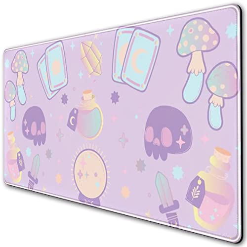 Kawaii Purple Desk Mat,Cute Witchy Elements Mouse Pad, Desk Pad Mystical Goth,XXL Gamig Desktop Mat,Extended Keyboard Mousepad Large for Computer Laptop,Girl Gamer Desk Decor 31.5''x15.7'' - color: Blue Purple