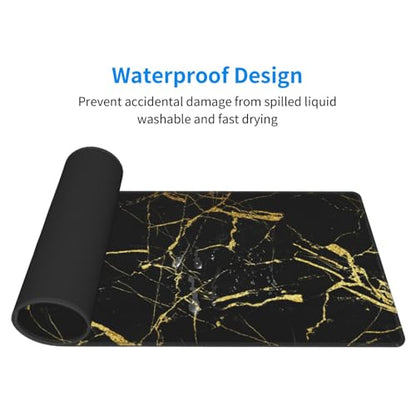 Black Gold Marble Mouse Pad Large Gaming Mousepad Non-Slip Rubber Base Keyboard Mouse Mat for Laptop Keyboard Desktop 31.5 x 11.8 inch - color: Black Gold Marble