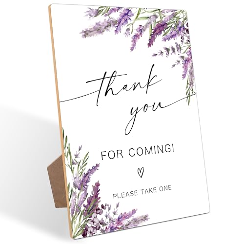 Thank You for Coming Please Take One Sign, Lavender Bridal Shower Decorations, Wedding Reception Table Decoration, Purple Floral Wooden Sign with Stand for Wedding Reception And Bridal Party Decor, 27 - color: Thank You27