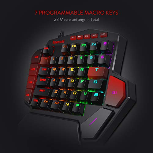 Redragon K585 DITI Wired One-Handed RGB Mechanical Gaming Keyboard, 42 Keys Type-C Professional Gaming Keypad w/Upgraded Hot-Swappable Socket, 7 Onboard Macro Keys & Detachable Wrist Rest - color: Black K585, size: Red Switch
