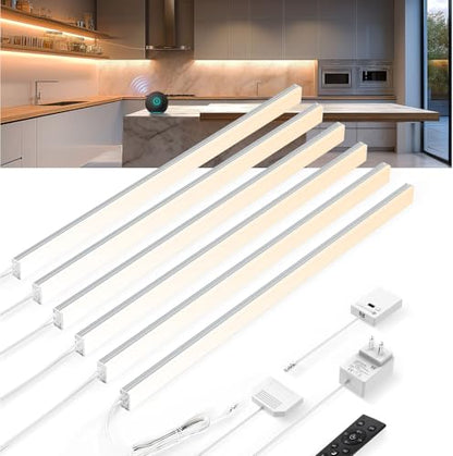 V4light Under Cabinet LED Lighting Bars, 6-Pack, Plug-in, Smart | Ultra-slim aluminum, App & Alexa control, 2700K–6500K dimmable, linkable for closet, shelf, kitchen & display cabinet