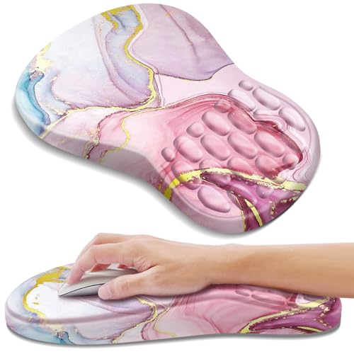 YIWEI Ergonomic Mouse Pad with Wrist Rest - Comfortable Office Mousepad with Memory Foam Wrist Support for Carpal Tunnel Relief, Mouse Pads with Non-Slip Base for Gaming and Home (Pink Marble) - color: Pink Marble