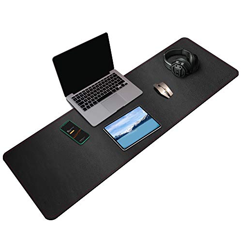 ZORESYN XL Large Desk Pad (47.2" x 15.8") - PU Leather Office Desk Mat for Keyboard and Mouse - Waterproof Surface with Nonslip Base - Black Extended Mouse Pad for Home & Office - color: Black, size: 47.2L x 15.8W inches