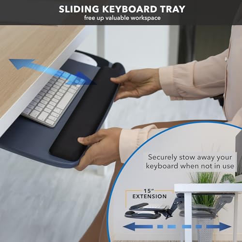 Mount-It! Under Desk Keyboard Tray, Adjustable Slide-Out Keyboard & Mouse Platform, 20.5" W × 11" D, Ergonomic Wrist Rest, Tilt & Swivel, Heavy-Duty Bolt-On Keyboard Drawer for Home Office, Blue - color: Blue