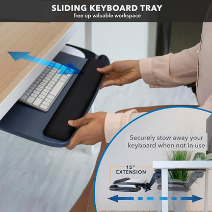 Mount-It! Under Desk Keyboard Tray, Adjustable Slide-Out Keyboard & Mouse Platform, 20.5" W × 11" D, Ergonomic Wrist Rest, Tilt & Swivel, Heavy-Duty Bolt-On Keyboard Drawer for Home Office, Blue - color: Blue