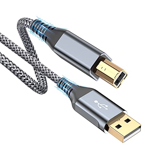 sweguard Printer Cable 6.6ft, USB 2.0 Midi Cord USB-A to USB-B Cable, High Speed Nylon Braided Scanner Printer Cord for HP Canon Dell Epson Brother Lexmark Xerox Samsung Piano DAC & More - Grey - color: grey, size: 6.6ft